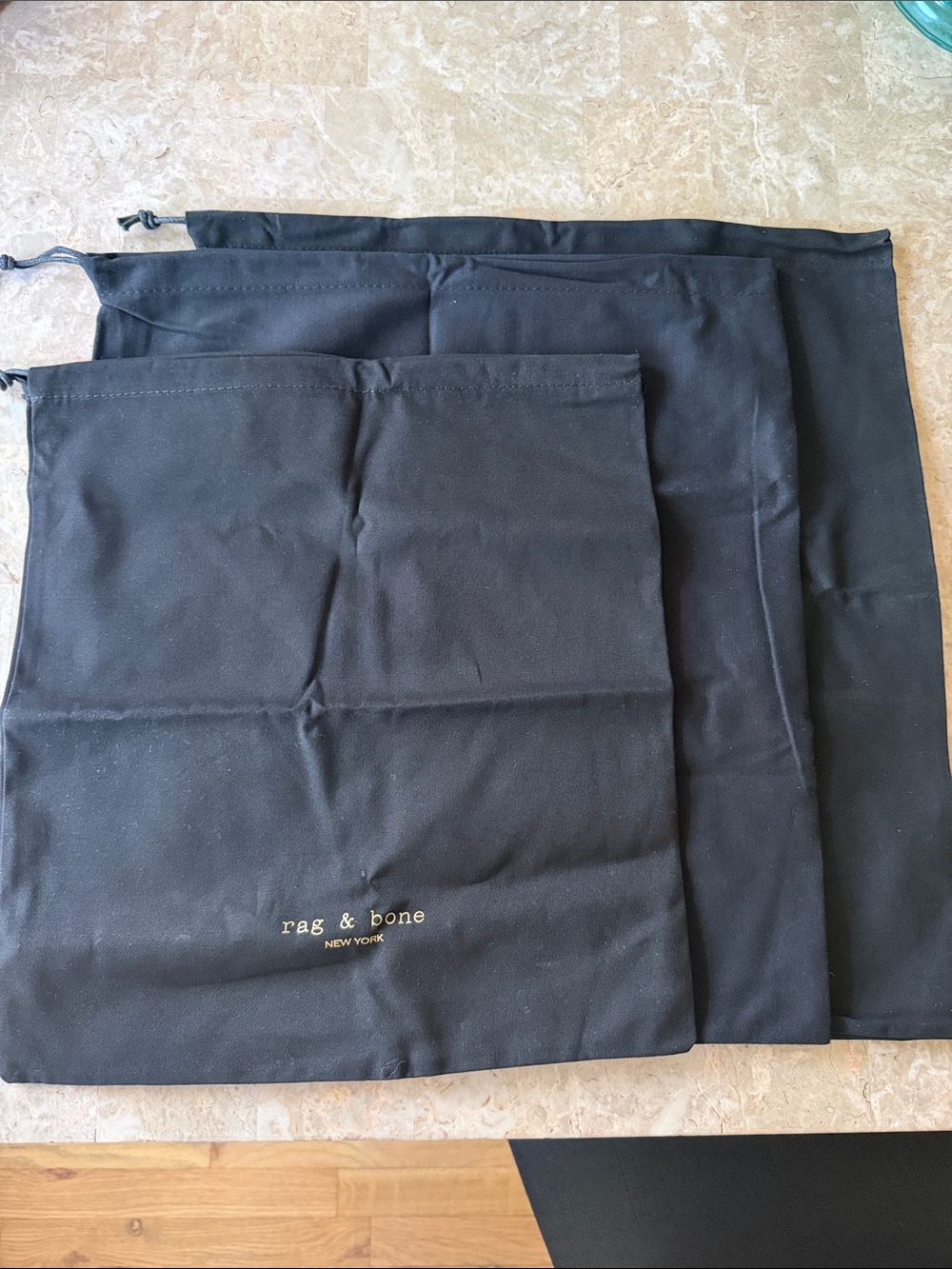 rag & bone Black Drawstring Dust Bag Set of 3